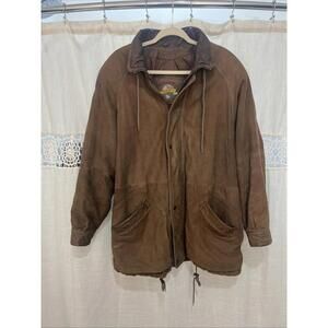 Wilsons Adventure Bound Vintage 90s Mens Medium Brown Leather Jacket Parka
